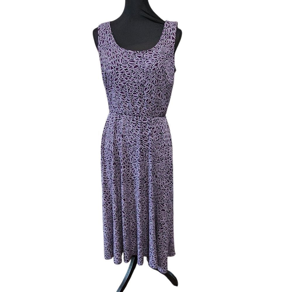 R and M  Richards Midi Dress Size 8 Purple Geometric Print Sleeveless Stretch